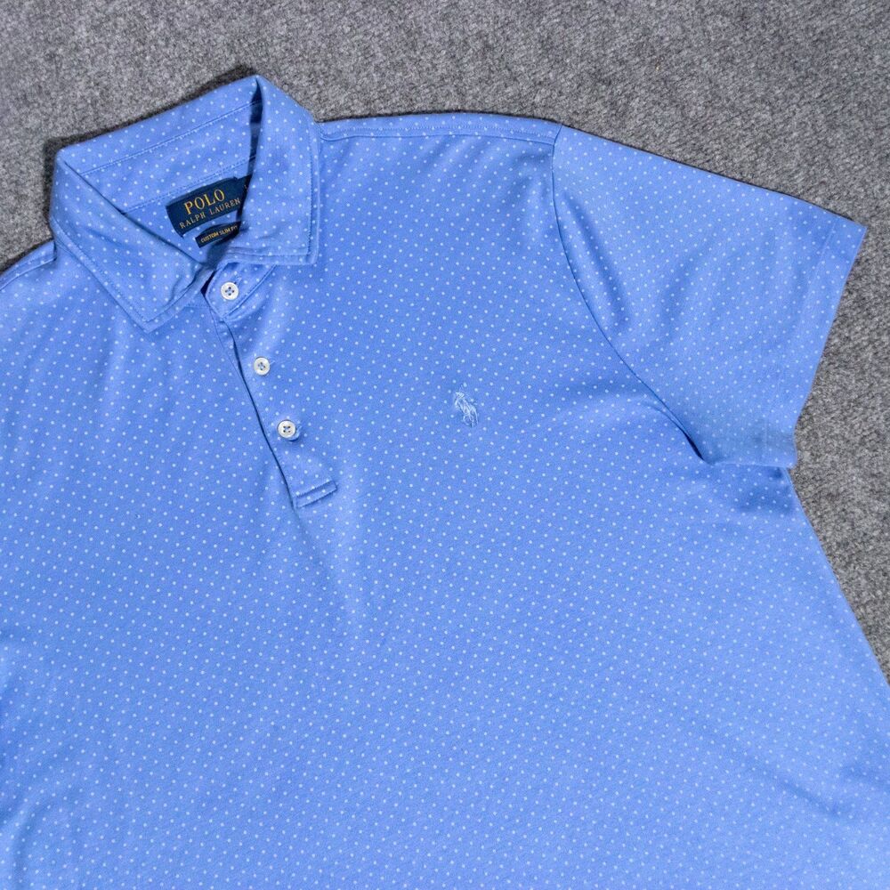 Polo Ralph Lauren Custom Slim Fit Short Sleeve Polka Dot Polo Shirt Large Blue